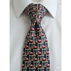 Paul Frederick black yellow red swan tassles Italian silk tie - 56.5"